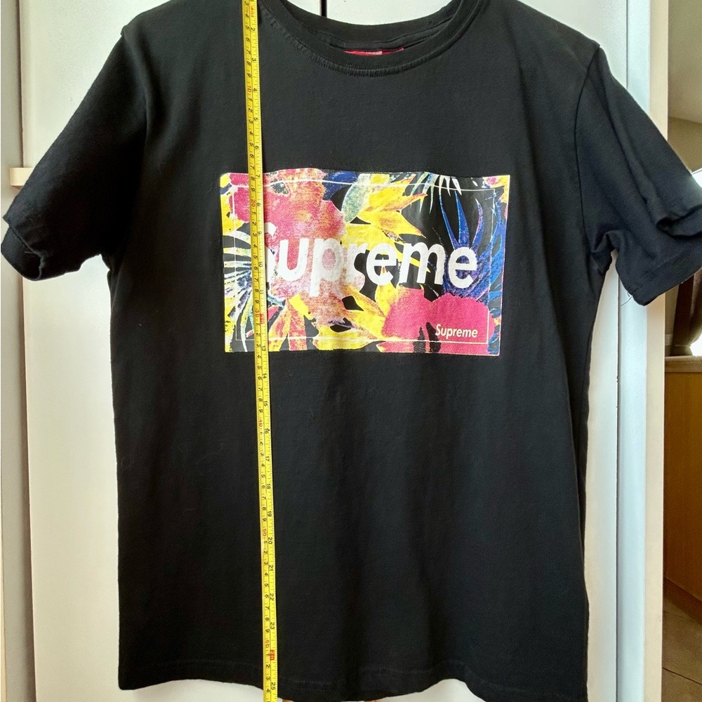Supreme Black Tropical Box Logo Tee with Yellow Pink Blue Accents